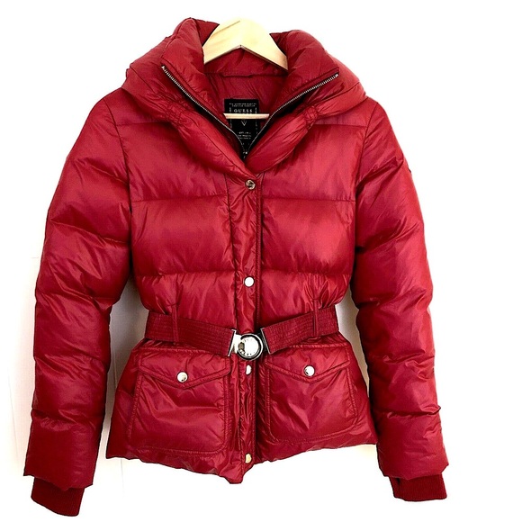Guess Jackets & Blazers - NWOT Guess Valentines Red Puffer Coat Retro Black & White Photo Lining Women‎ XS